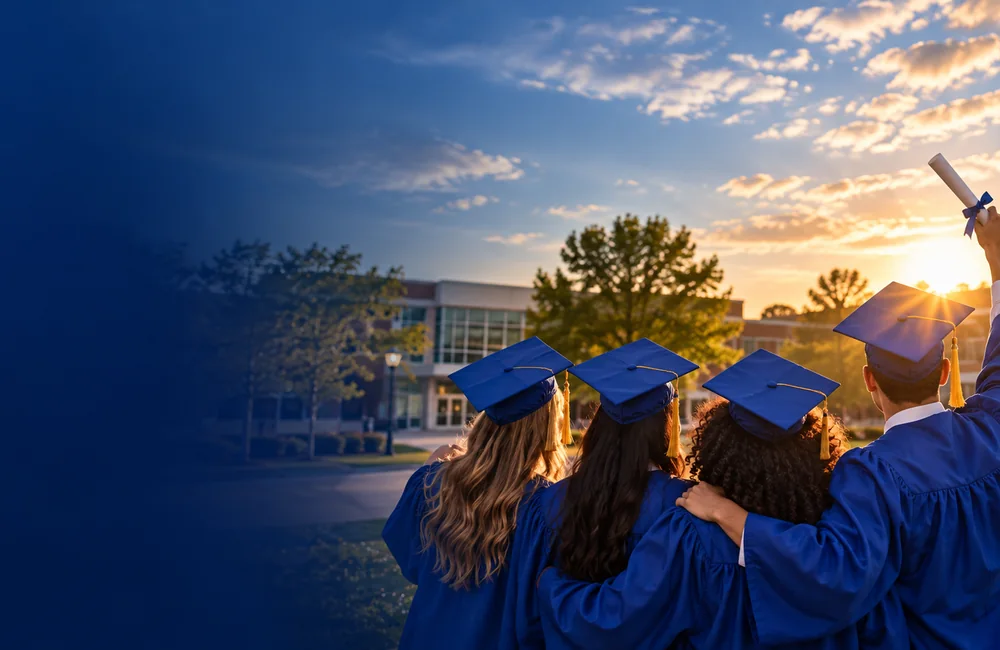 Illustrative graduation scene created for this template